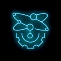 Neon icon of atom structure rotating a cogwheel vector