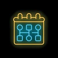 Neon calendar icon showing project management timeline with connected nodes vector