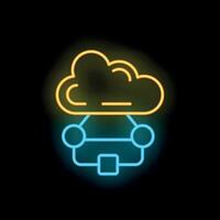 Neon icon of a car connected to the cloud representing cloud computing vector