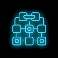 Neon blockchain technology icon glowing on dark background vector