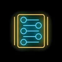 Neon icon of filter settings interface representing customization options vector