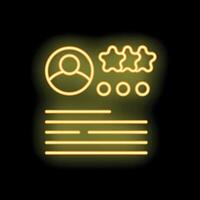 Neon icon of customer review featuring stars and profile pictogram vector