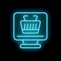 Neon shopping cart symbol on computer screen displaying online shopping concept vector