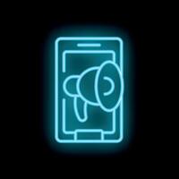 Neon icon of a megaphone on a smartphone screen for digital marketing vector