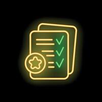 Neon icon of documents with check marks representing task management vector
