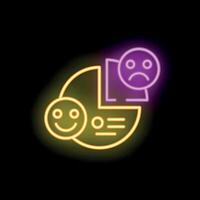 Glowing neon icon of a customer satisfaction survey showing a small percentage of satisfied customers vector