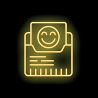 Neon yellow computer folder icon with smiling face on black background vector
