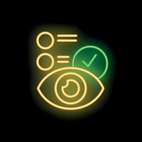 Neon icon of eye tracking completing tasks with checkmark symbol vector