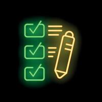 Neon sign of pen checking off boxes on checklist vector