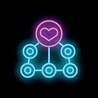 Neon icon of heart connecting people in network vector