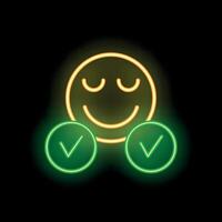Neon icon of smiling face approving with two check marks vector