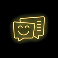 Neon yellow speech bubble with smiling face on black background vector