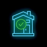 Neon icon of house with check mark symbolizing successful real estate purchase vector