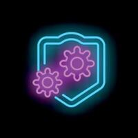 Neon shield protecting gears showing concept of secure development vector