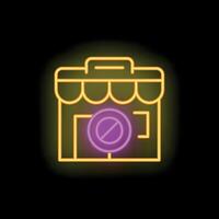Neon sign depicting a store with a forbidden symbol, concept of closed business vector