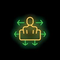 Neon icon of person sitting with arrows pointing in different directions vector