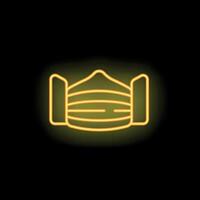 Yellow neon sign showing a protective face mask on black background vector