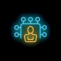 Neon icon of person connecting to network using hub vector