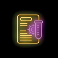 Neon icon style image representing medical analysis with test tube and document vector