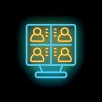 Neon icon of conference displaying four participants vector