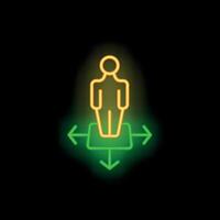 Neon icon of person choosing direction with arrows pointing different ways vector