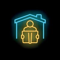 Neon icon of person reading a book at home vector
