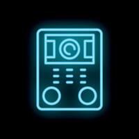 Blue neon intercom system icon glowing on black background vector