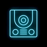Blue neon intercom icon glowing against a black background vector