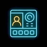 Neon intercom system displaying user profile with buttons and control panel vector