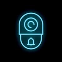 Neon icon of cctv camera showing recording status and notification bell vector