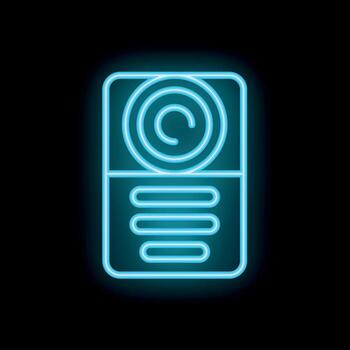 brillante neón icono de intercomunicador sistema en negro antecedentes vector