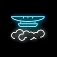 Neon sign representing blimp flying above clouds on black background vector