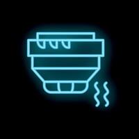 Glowing neon icon of smoke detector detecting smoke vector