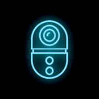 Neon glowing surveillance camera icon on black background vector