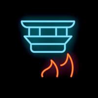 Neon smoke detector detecting fire warning system icon vector
