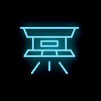 Neon icon of a spotlight shining light beams on stage vector