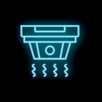 Neon fire alarm detecting smoke icon on black background vector