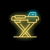 Ironing board with iron on it neon sign on black background vector