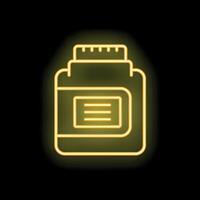 Yellow neon icon of a protein powder jar glowing on black background vector