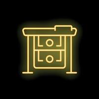 Neon yellow billboard showing money falling from above on black background vector