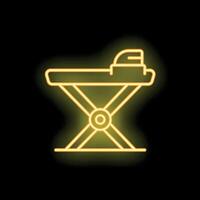 Glowing neon line icon of an ironing board with iron on it vector