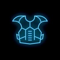 Blue neon sign of a futuristic bulletproof vest on a black background vector
