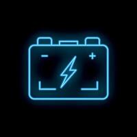 Glowing neon line car battery icon isolated on black background vector