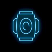 Blue neon sign of smart watch on black background vector