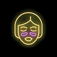 Woman applying under eye patches neon sign on black background vector
