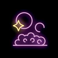 Neon sign showing moon shining over clouds at night vector