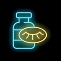 Neon icon of eye drop bottle glowing on dark background vector