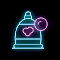Neon icon of menstrual cup with blood drop showing correct placement vector