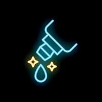 Neon icon of glue bottle pouring with sparkles on black background vector