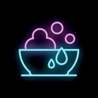 Neon sign of a steaming bowl of soup or noodles with chopsticks vector